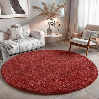 Hochflor-Teppich MY HOME "Banji", rot (weinrot), B:120cm H:37mm L:120cm Ø:120cm, Polypropylen (PP), Teppiche, Uni Farben, weich und flauschig, auch als rechteckig erhältlich Image