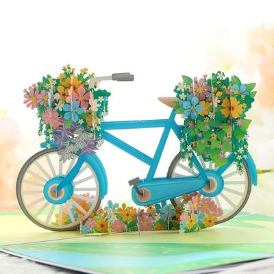 3d Pop Up Card Vintage Bicycle With Flower Card Greeting Card For Thanksgiving, Mother's Day, Valentine's Day, Birthday Size 17.8*12.7cm (7*5 Inch) Includes Envelope And Note Tag
