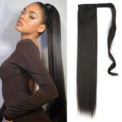 Synthetic Long Straight Ponytail Female Wig Wrapped With Hair Clip And Extended Black Ponytail Hair Accessories