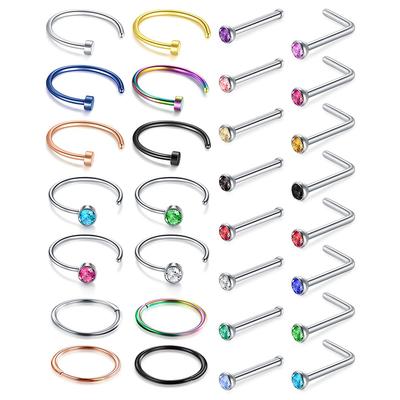 30 Pcs Nose Ring Set Inlaid Colorful Shiny Zircon ...