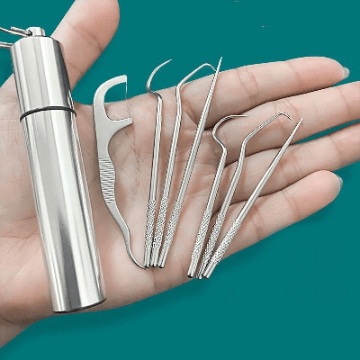 7pcs/set Metal Stainless Steel Oral Cleaning Toothpick Floss Set - Portable Teeth Cleaner With Storage Tube