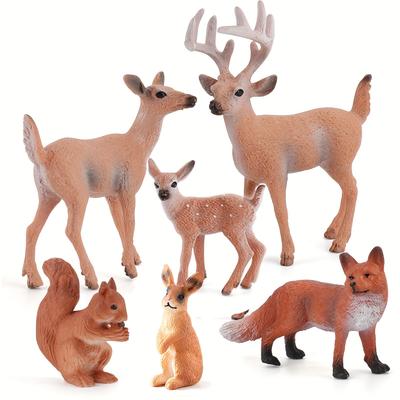 Tech-shining 6pcs Deer Set Forest Animal Figures Woodland Creatures Figurines Miniature Toys Animal Cake Toppers La Ferme