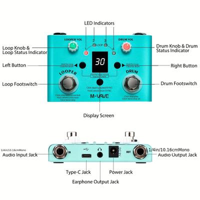 Lost Tempo Effect Pedal Drum & Looper Effector Mini 2-in-1 Looper & Drum Machine Double Footswitch Looper Pedal Looper Guitar Pedal 30 Drums & 4 Loops High Precision Tune