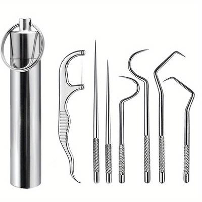 7pcs Portable Stainless Steel Toothpicks Pocket Set, Reusable Metal Toothpicks For Outdoor Picnic Camping Traveling
