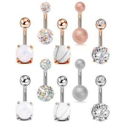5pcs Belly Button Ring Set Inlaid Shiny Zircon Belly Piercing Jewelry Set Barbell Navel Rings