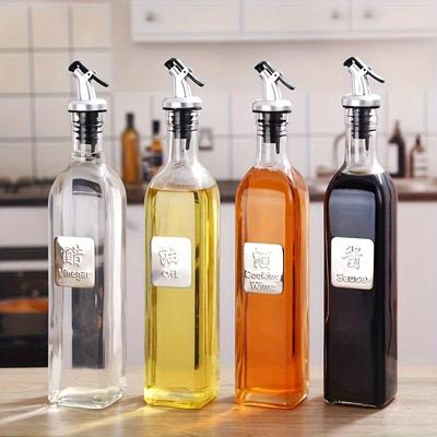 TEMU 4pcs 500ml Glass Olive Oil Bottles Vinegar Dispenser Set With Drip Spout For Cooking Kitchen Baking, Kitchen Supplies, Kitchen Tools