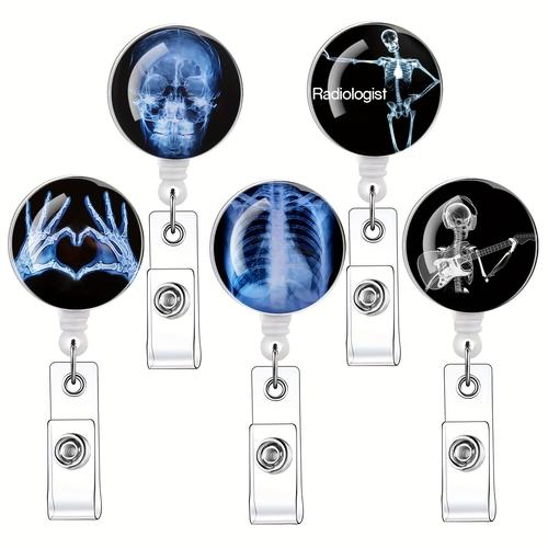 5pcs Xray Markers With Initials Badge Reels Retractable Badge Holders, Id Badge Holder Retractable Clip, Xray Badge Reel Retractable Lanyards For Id Badges, Perfect Gift For Men Women Coworkers