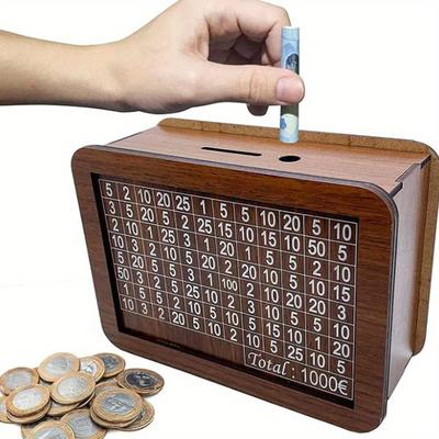 Counter Wooden Bank, Home Counter Wooden Storage Box, Money Saving Box Coin Bank, Decorative Display Case Piggy Bank, Home Library Decor, Money Storage Box For Adults And Kids