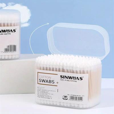 200pcs Cotton Swabs, Double Cotton Tip Design Wooden Stick Sanitary Cotton Buds For Ear Nose Clean, Excellent Beauty Tools For Effective Makeup And Personal Care