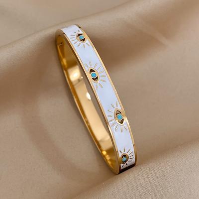 TEMU 1pc Eyes Pattern Bangle Bracelet, Stainless Steel Bracelet, Fashion Cuff Accessories, For And Men Image