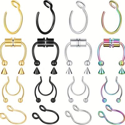 16pcs Stainless Steel Nose Hoop Ring Set Simple Style Nose Fake Piercing Jewelry Set