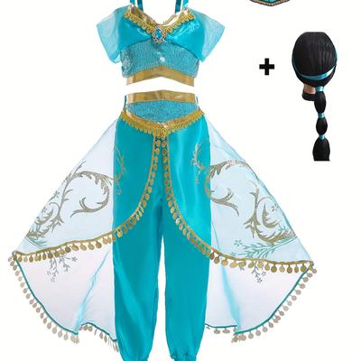 3pcs Girls Halloween Costume Princess Dress Dress Up Cosplay Fancy Party Outfits With Wig & Headband Accessories