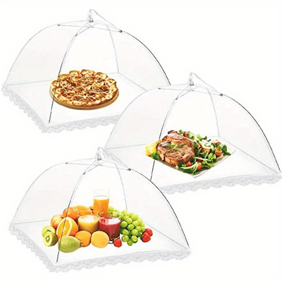 TEMU 3pcs Reusable & Collapsible 17x17in Pop-up Mesh Food Covers - Outdoor Parties, Picnics, Bbqs & More! For Restaurants