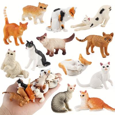 6-12pcs Realistic Grey & Orange Cat Figurine Set -...