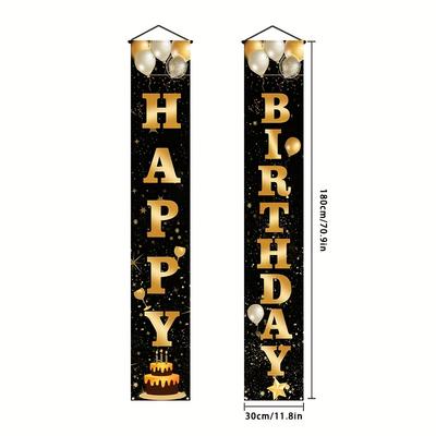 TEMU 1set, Flag Banner , Black Golden Theme Birthday Party Arrangement Decoration Bunting, Indoor Yard Hanging Birthday Flag, Party Shooting Props Decoration