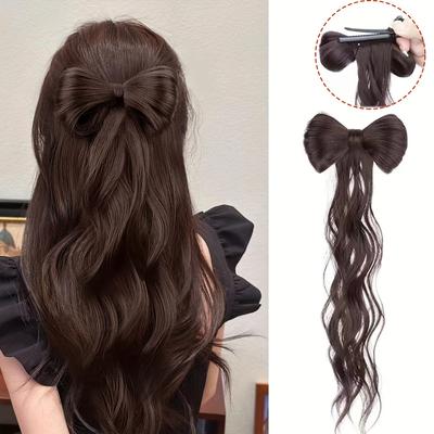 Wavy Half Bow Clip In Ponytail Hair Extension Heat Resistant Synthetic Wave With Bow Ponytail Fake Hair Hair Accessories