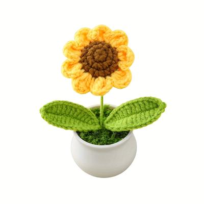 TEMU 1/3pcs Knitted Simulation Flowers Finished - Hand-woven Sunflower Potted - Creative Winter Christmas Home Decoration Ornaments Image