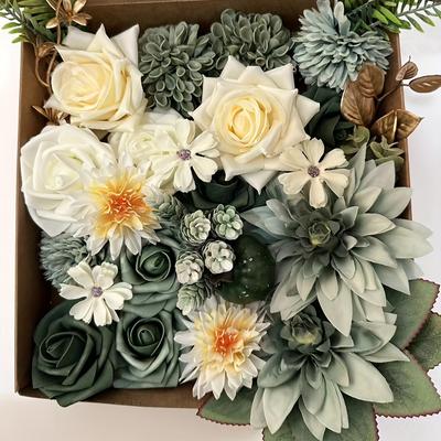 TEMU 1 Pack, Artificial Flower Combo Box Set Mixed Flowers Diy Handmade Wedding Bouquet Decorations Table Center Decorations Party Decorations Cake Baby Shower Home Decorations