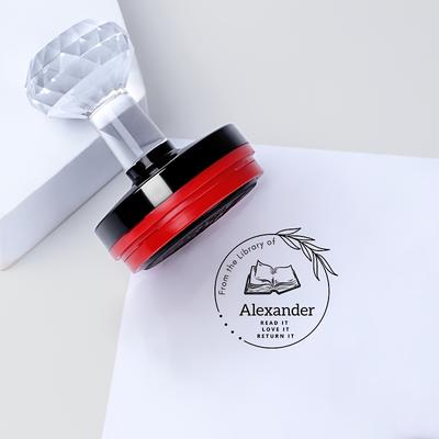 Diy Customized Ex Libris Stamp Custom Photosensitive Ink Stamp For Library Book Personalised Stamps Auto Ink Address Stamp Teacher For School Self-inking English Stamp 40mm Round Handle 12 Designs