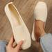Women's Square Toe Knit Flats, Solid Color Soft Sole Slip On Ballet Flats, Breathable Walking Flat Shoes