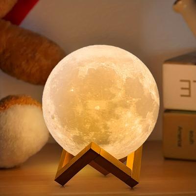 1pc 2023 Moon Light, With Timing Function Light, Pla Material 3d Printing Integrated Molding Light, Rechargeable Night Light, With Touch And Remote Switch, Dimmable 16 Colors, Diameter 12cm