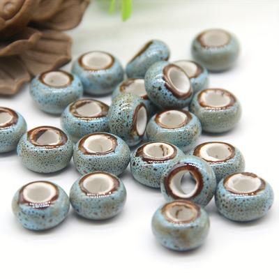 TEMU 10pcs Ceramic Ornaments Flower Glaze Abacus Shaped Large Hole Beads For Jewelry Making Diy Special Bracelet Necklace Handmade Craft Supplies Image
