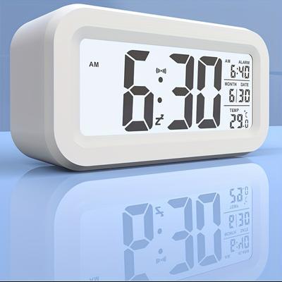 1pc White Temperature Alarm Clock For Bedrooms, Sm...