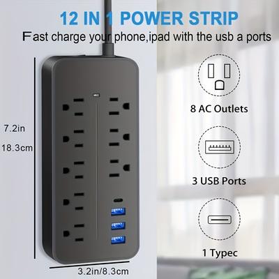 12 In 1 Maximize Your Outlet Space - 8 Ac Outlets,...