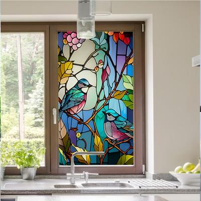 1 Roll Stained Glass Window Film, Flowers Butterfl...