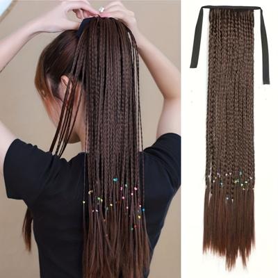 Box Braids Ponytail With Ribbon Tie Wrapped Around Ponytail Extensions Synthetic Hair Extensions Elegant For Daily Use Hair Accessories