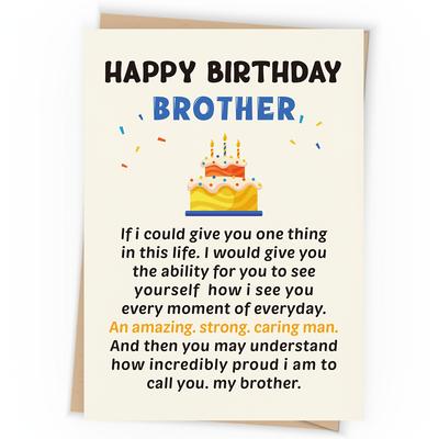 1pc, Birthday Card For Brother, Happy Birthday Card For Brother, Love Brother Card, Proud For Brother