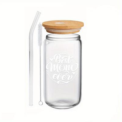 TEMU 1pc, Birthday Present For Mom, Day Present From Daughter Son, Ever Mama Glass Cup Coffee Water Bottle With Bamboo Lid And Straw, New Presents For Christmas Valentine's Day Image