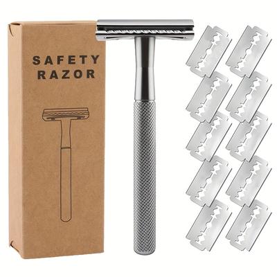 Safety Razor With Brass Weighted Handle And 10 Dou...