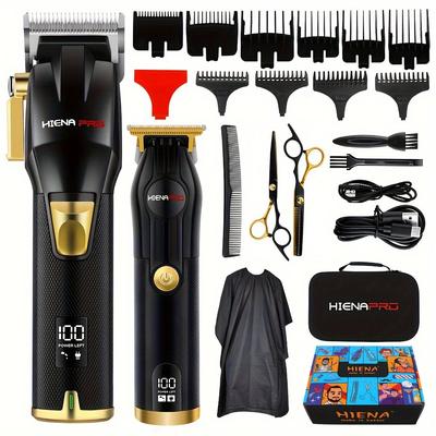 Professional Men's Hair Clipper, Black Golden Grooming Set, Rechargeable Hair Trimmer With Lcd Digital Display Electric Clipper Good For Men's Festival Gift Birthday Gift