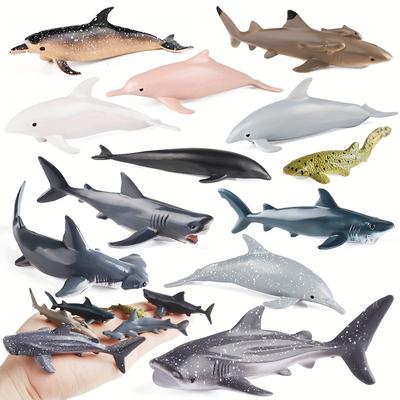 TEMU Simulated Marine Animal Model Set Toys, Giant Toothed Shark, Leopard Patterned Shark, Whale Shark, Shark, And Various Dolphin Model Accessories, , Christmas Gift