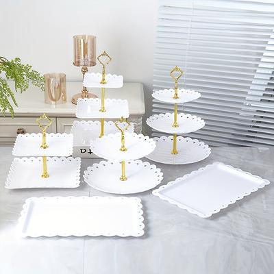 TEMU Set Of 6 3-tier Cupcake Holders, Tiered Dessert Stands, Cake Stands-white Discs For Tea Ceremonies, Weddings, Ceremonial Receptions, Buffet Service Image