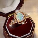 Royal Style Promise Ring Inlaid Opal Symbol Of Beauty And Nobility Engagement/ Wedding Ring Dupes Luxury Jewelry Gift For Her