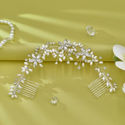 1pc Bridal Faux Pearl Headwear With Double Comb Rh...