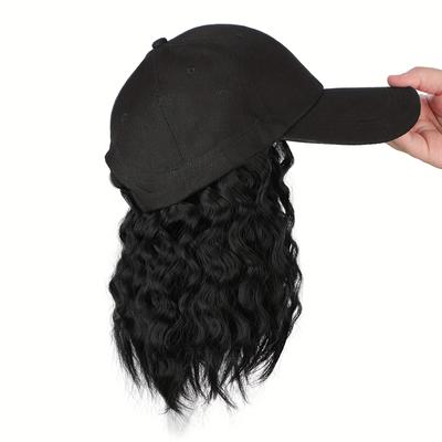 Hat Wig Baseball With Hair Extensions Adjustable Hat With Short Synthetic Wavy Hair For Women Daily Use
