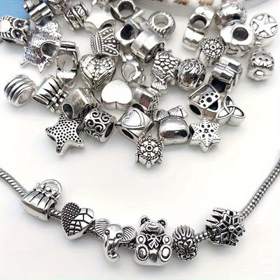 Mixed 60pcs Zinc Alloy Engraved Large Hole Bead Charms For Diy Bracelet Necklace Jewelry Making Accessories