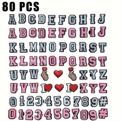 80pcs Black, White, Pink Letters & Numbers Shoe Charms For Clogs Sandal Decoration, Diy Accessories