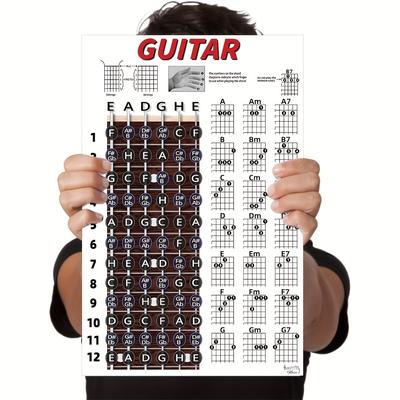 TEMU Guitar Chord & Fingerboard Note Table - Simple Teaching Poster Chord & Note Sticker For Beginners (11 Inchx17 Inch)