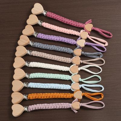 1pc Braided Pacifier Chain, Heart-shaped Wooden Cl...