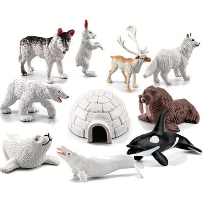 10pcs Realistic Arctic Animals Figurines Playset-including Polar Bear, Seal, Reindeer, Wolf, Rabbit, , Igloo
