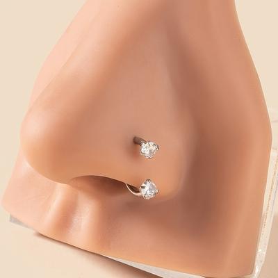 1pc Trendy Cute Inlaid Zircon Nose Nail, Multi Color Rhinestone Nose Stud Nose Hoop Ring, C-shaped Stainless Steel Nostril Piercing Jewelry Accessories