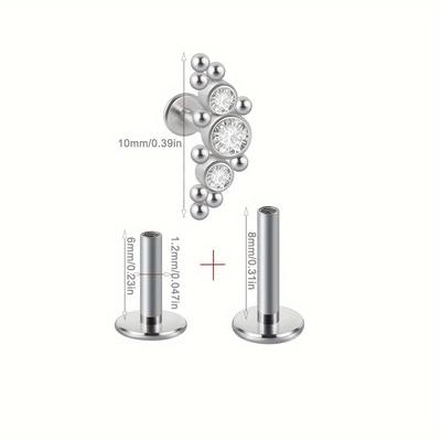 Stainless Steel Cartilage Cz Crystal Stud Earring Ear Lobe Conch Helix Tragus Piercing Lip Ring Labret Stud Jewelry