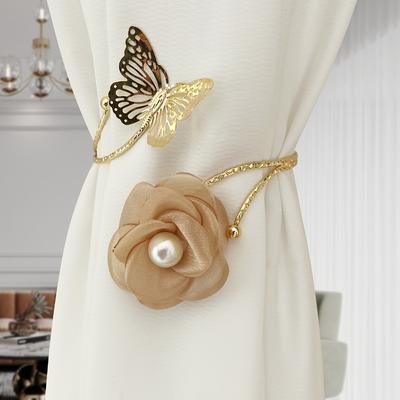 1pc 3d Butterfly Flower Faux Pearl Curtain Buckle, Curtain Tieback Curtain Holdback For Bedroom Living Room Curtain Tieback Home Decor