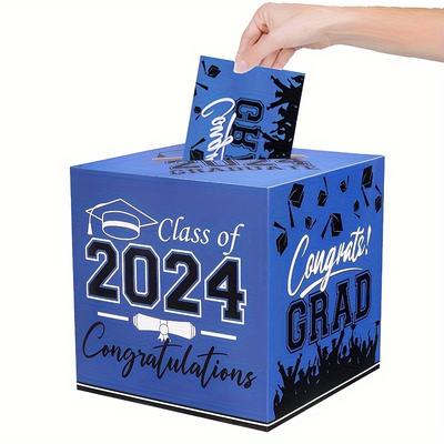 Set, Graduation Season Ballot Box, Large Graduation Party Decoration Box - Graduation Gift Boxes For Gifts And Cards - Party Favors And Supplies - 1 Box With 30 Cards, Blue