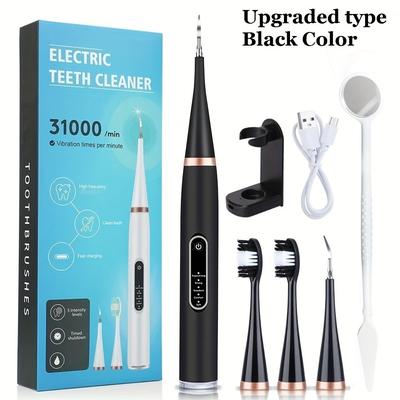 Electric Portable Oral Care Cleaner With Interchangeable Heads, Tooth Cleaner, 2 Toothbrush Heads, Oral Mirror, Charging Rack And Usb Cable