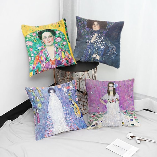 berühmte gemälde doppelseite kissenbezug 4 stück gustav klimt weiche dekorative quadratische kissenbezug kissenbezug für schlafzimmer wohnzimmer sofa couch stuhl Image
